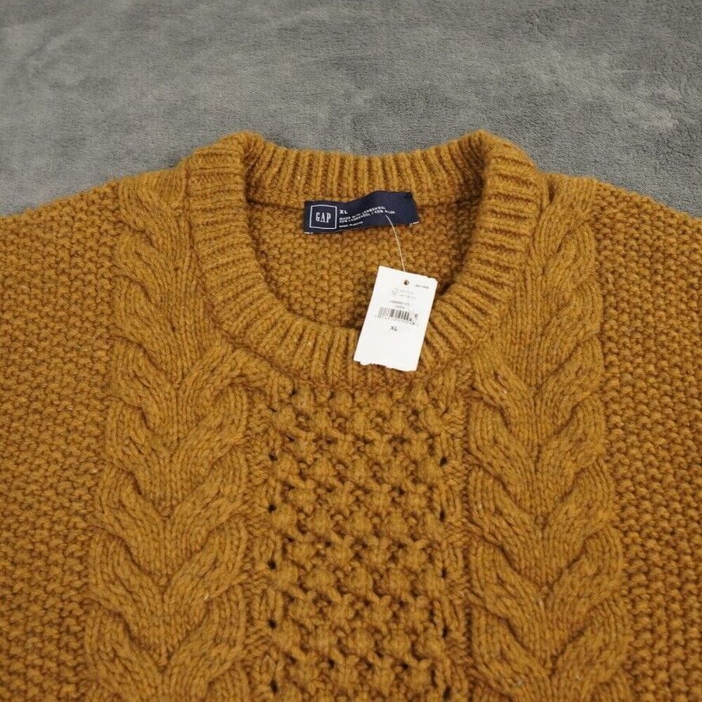 Gap Sweater Mens Extra Large Brown Moss LambsWool Blend Cable Knit Marled Chunky
